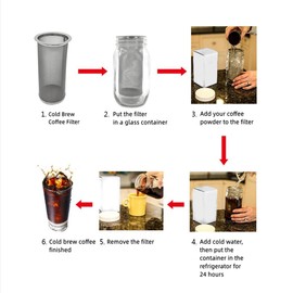 Cold Brew Coffee Filter, 304 Stainless Steel Filter Coffee Tea Infuser Coffee Strainer Mason Canning Jar Mesh Coffee Filter(8x21cm/3.1x8.2in)