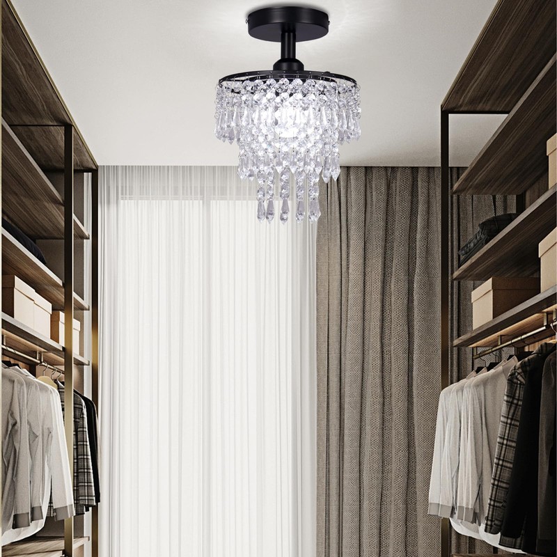 FRIXCHUR Small Crystal Chandelier Flush Mount Ceiling Light 3 Tiers