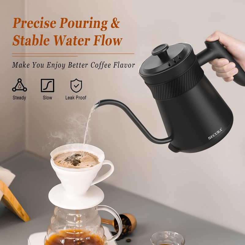 Secura Electric Gooseneck Kettle, 5 Variable Presets for Coffee Tea