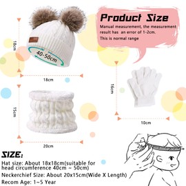Waylipun Kids Winter Warm Beanie Hat Scarf Gloves Set, 3 in 1 Thicken Fleece Thermal Girls Skull Cap Scarf Mittens Set Super Soft Cap Neck Warm Gloves for 1~5 Years Old Toddler Girls Boys (White)