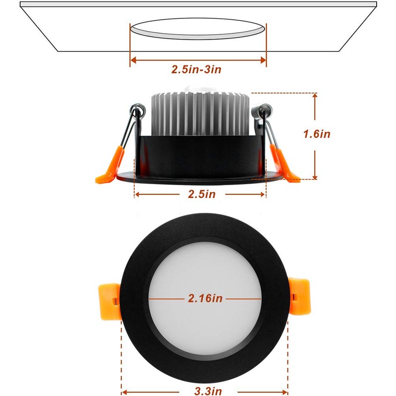 YGS-Tech 3 Inch LED Recessed Lighting, Dimmable Downlight 5W(40W Halogen