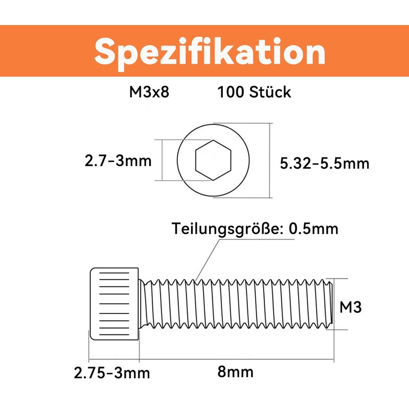 Dayalo Pack of 100 M3 x 8 Cylindrical Head Screws