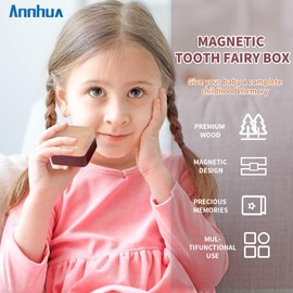 Wooden Tooth Fairy Box Baby Teeth Box with Magnetic Closure, Annhua Portable First Tooth Keepsake Box Storing Shed Milk Teeth, Fetal Hair and Umbilical Cord for Baby and Kids