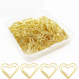 luckaide Paper Clips Heart Gold, Pack of 100 Paper Clips, Golden Paper Clips, Large, Paper Clips Motif, Paper Clips with Transparent Box for Office, Classroom, Decorative Postcards