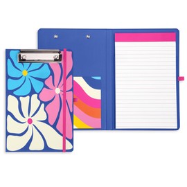 Steel Mill & Co Cute Mini Clipboard Folio with Refillable Lined Notepad and Interior Storage Pocket, Small Padfolio for Work (Groovy Flowers)