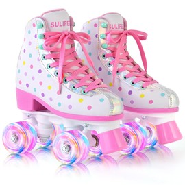 SULIFEEL Roller Skates for Girls and Women with Light up Wheels and Polka Dot Pattern, Kids and Adult Roller Sktes for Outdoor and Indoor Use