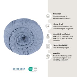 Schiesser Edeljersey Fitted Sheet Jessi 100% Combed Cotton from Sustainable Production for Mattresses 140 x 200 cm to 160 x 200 cm Mattress Height up to 22 cm Light Blue