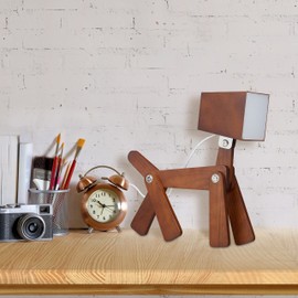 Relaxdays Dog Table Lamp, Individually Adjustable, Wood, LED Bedside Lamp, Children's Room, Brown, 30 x 28 x 9 cm