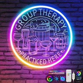 KiMineon Group Therapy Neon Bar Signs, Upgrade Smart RGB Multicolor Vintage Group Therapy Practiced Here Bar Light up Sign, 12V Led Sign for Men Dad, Club Pub Shop Cafe Man Cave Home Party Gift