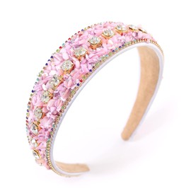 Diadema con Diamantes de Imitación para Mujer, Diadema con Cristales Brillantes, Acolchada, Ancha, Accesorios para El Cabello con Purpurina, Color Rosa