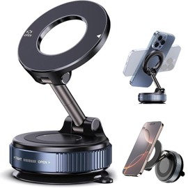 Quinbeat 360° Rotating Magnetic Phone Holder for Car - Vacuum Suction Cup Mount with Foldable & Retractable Arm, Universal Smartphone Mount for Car Dashboard/Gym/Mirror (Black)