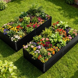 COMHOMA 2 Pack Galvanized Raised Garden Bed,6x3x2ft Large Metal Planter Box for Outdoor Vegetables,Corrugated Steel Herbed Plants Container,Extra Deep Gardeners Kits with Open Bottom