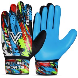 Veltine Sports Soccer Goalie Gloves, Football Goalkeeper Gloves for Kids Boys Children Youth with 4mm Latex Super Grip Palm (Cyan, Size 7 Suitable for Size S-M Adult)