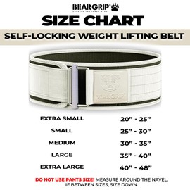 BEAR GRIP - Self Locking Weight Lifting Belt, Premium Weight Lifting Belt for Crossfit, Powerlifting, Bodybuilding, Lifting Belt for Men and Women, Workout Belt for Liftin (White, L)