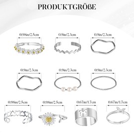 Pack of 10 Women's Rings Bohemian Finger Rings Women Adjustable Daisy Pearl Joint Wave Flower Ankle Rings Stackable Band Rings Ring Set for Valentine's Day Women Girls