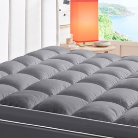 USKRIGE King Mattress Topper, Extra Thick Cooling Mattress Pillowtop for Back Pain, Plush Mattress Pad Protector with 8-21 Inch Elastic Deep Pocket 6d Down Alternative Filling