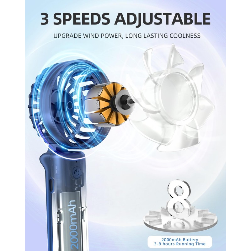 FrSara Portable Handheld Fan Rechargeable, Small Mini Folding Desk Fan
