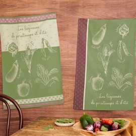 Coucke Printed Cotton Tea Towel, 50 x 75 cm, Summer Vegetable Garden