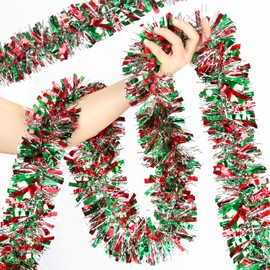 50 FT Christmas Tinsel Garland Metallic Tinsel Twist Garland Shiny Christmas Tree Hanging Garland Decorations for Christmas Party Supplies Indoor and Outdoor Decoration (Red, Green and Silver)
