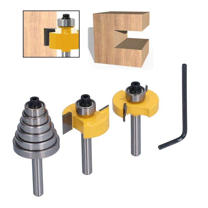 Router Bit 1/4in Shank Multi Grooved with 6Pcs Bearing 1/8in
