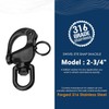 NECMETU Black Snap Shackle 316 Stainless Steel Swivel Shackle Sailing