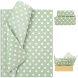 Whaline 100 Sheets Polka Dot Tissue Paper Sage Green White Gift Wrapping Paper Art Craft Paper for DIY Crafts Wedding Birthday Baby Shower Party Decorations, 14 x 20 Inch
