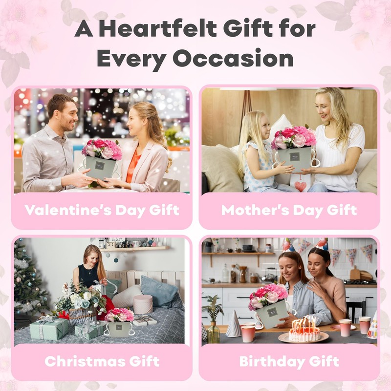 SEZHN Soap Flowers Bouquet Pink Rose and Carnations - Mothers