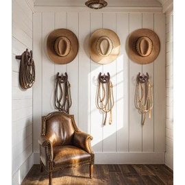 Cowboy Hat Hanger Wall Mount, 6 Pack Cowboy Hat Rack, Bridle Hook for Tack Room, Metal Horseshoe Hook, Horseshoe Decor, Western Hat Hook for Wall, Hat Holder for Entryway Closet, Horse Supplies