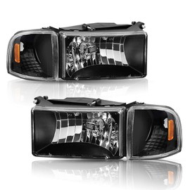 Bingbingmotor BRYGHT Headlight Assembly Fit for 94-01 Dodge Ram 1500 Pickup and 94-02 Dodge Ram 2500/3500 Pickup Black Housing Halogen Replacement