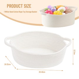 Calkkrer White Braided Cotton Rope Basket with Handle, Empty Gift Basket, Practical Storage Basket for Baby Toys, Decorative Organiser for Nursery
