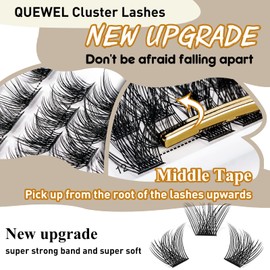 QUEWEL Cluster Lashes 72 Pcs Individual Lashes Wide Stem C/D Curl 8-16mm Length DIY Eyelash Extension False Eyelashes Individual Natural&Mega Styles Soft for Personal Makeup Use at Home (Mega-C-14)