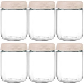 NETANY 6-pack 16oz Glass jars with Airtight Lids, Overnight Oats Containers with Lids, Wide mouth Mason Salad jars, Glass Food Storage Containers for Snacks Yogurt Spice Sugar-Beige