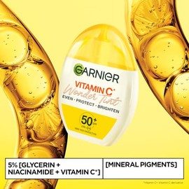 Garnier Vitamin C* Wonder Tint SPF50+, Light Shade, All-In-1 Tinted Fluid, Even, Protect and Brighten Skin, 5% Vitamin C*, Niacinamide, Glycerin - 40ml