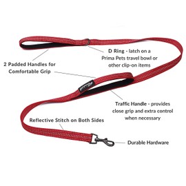 Reflective 4 Feet Nylon Dog Leash with Padded Double Handles, 2 Heavy Duty Dual Neoprene Handles for Control Safety Training Durable Traffic Handle, for Small to Medium Dog (Medium - 3/4" Width, RED)