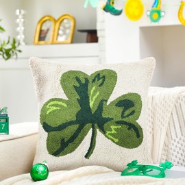 RattanView 18 x 18 Inch St Patrick's Pillow Cover Green Shamrock Clover Pillow Cover for St Patty's Day Home Sofa Couch Bedroom and Outdoor Porch Irish Decor