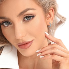 Silver Hoop Earrings for Women Sterling Silver Cubic Zirconia Small Hoop Earrings 14K White Gold Plated Huggie Hoops Earrings 925 Silver Sleeper Earrings for Girls（10mm）