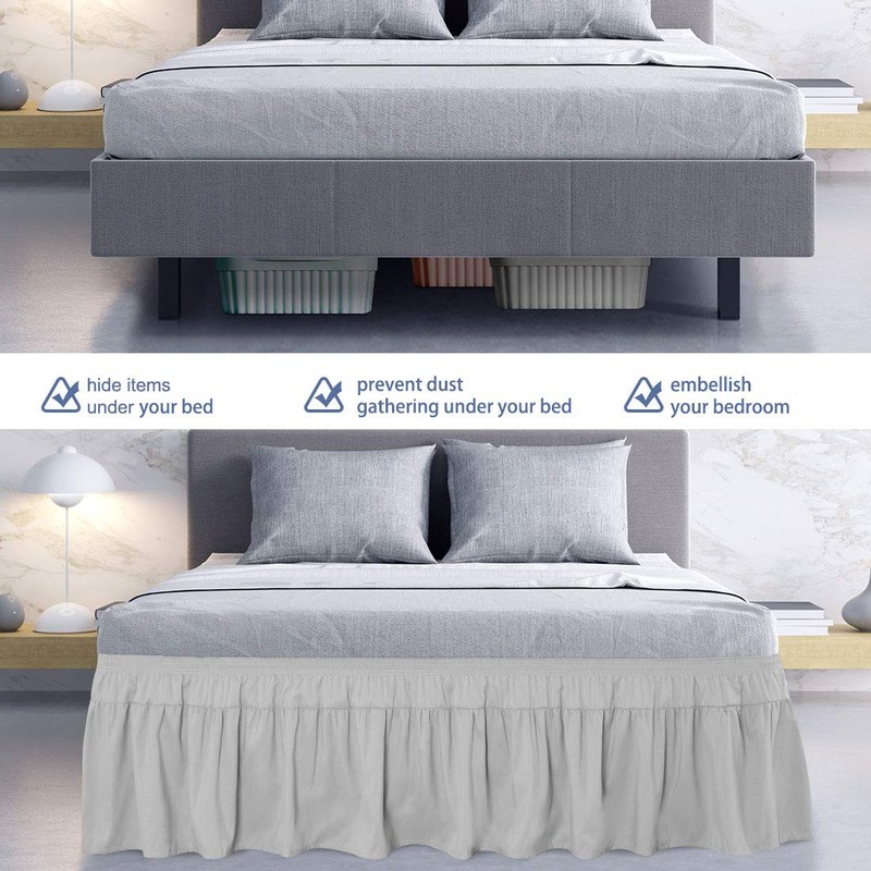 PiccoCasa Polyester Wrap Around Bed Skirt,Elastic Dust Ruffles Bedskirts,Fade &