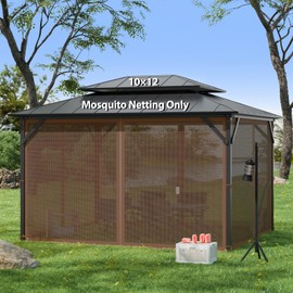 Gazebo Netting Replacement 10'x12', Universal Mosquito Netting Gazebo Mesh with Zipper, Screen Gazebo Canopy Net Panels Only, Outdoor Mosquito Netting for Gazebo Porch Camping Patio Garden Pergola