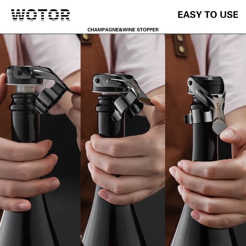 WOTOR Champagne&Wine Bottle Stoppers Stainless Steel with Food Grade Silicone,