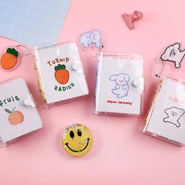 JIHUOO Mini Transparent 3 Ring Binder Covers Clear PVC Loose Leaf Notebook Mini Binder Pockets Snap Button Ring Binder White