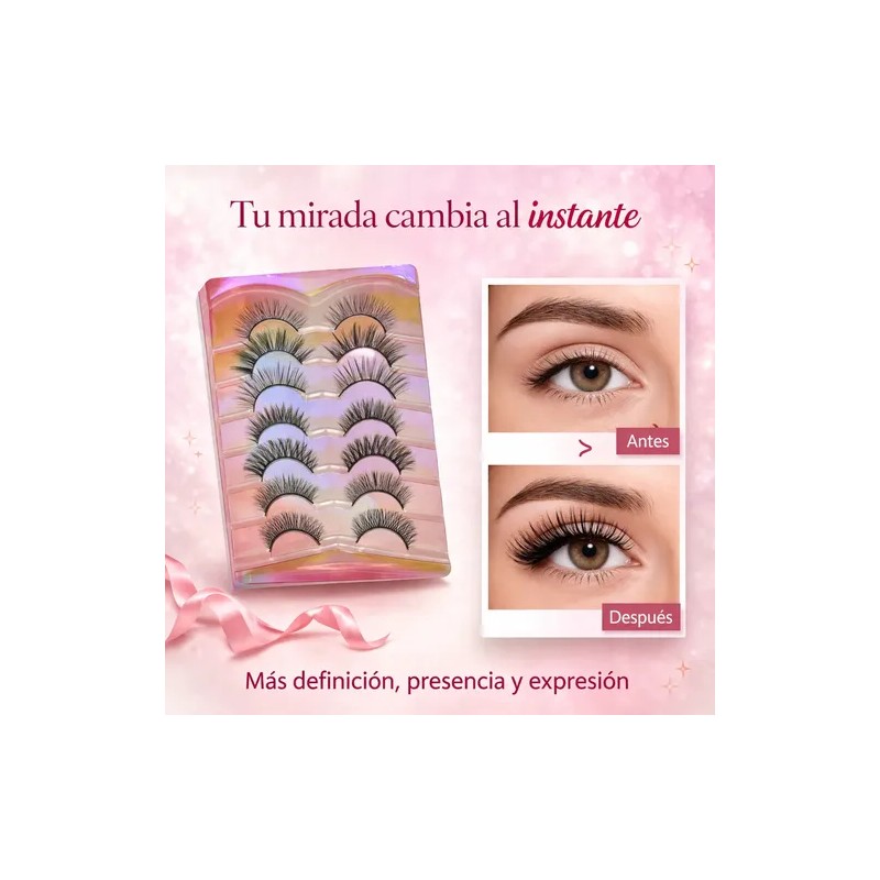 Pestañas Postizas 7 Pares Reutilizables Aspecto Natural