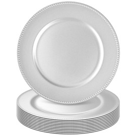 Tomeurperf 10Pcs Silver Charger Plates Bulk Wedding - 13" Premium Silver Chargers for Dinner Plates, Decorative Plate for Events & Parties