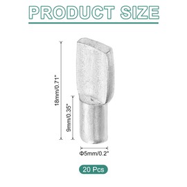 sourcing map 20Pcs Shelf Support Pegs, 5mm Spoon Shape Shelf Support Pins, Metal Support Pegs Holder for Kitchen Cabinet Bookcase (Silver)