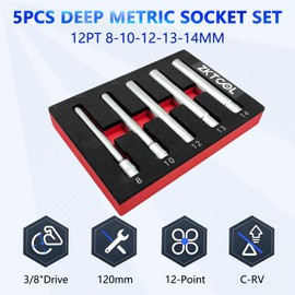 ZKTOOL 5PC Deep Metrichex Socket Set, 3/8-Inch Drive Deep Metric Socket Set 8-10-12-13-14MM - Extra Long Deep 120MM