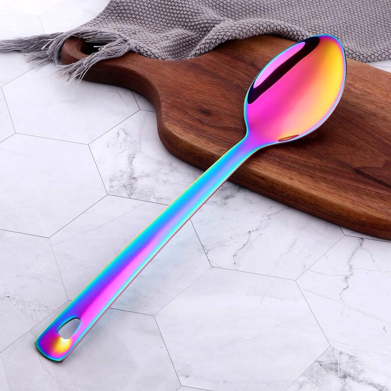 QRU Stainless Steel Serving Spoons with Hanging Hole, Long Handle