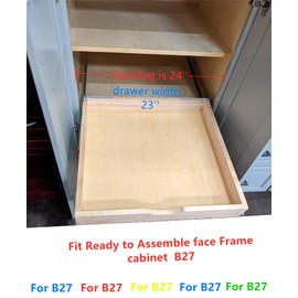 23'' Width Drawer Box Wooden Roll Out Tray Wood Pull Out Tray, Kitchen Cabinet Organizer, Kitchen Organization Storage Drawer, Pantry Organization and Storage Pull-out Shelf (Fit RTA Cabinet B27)