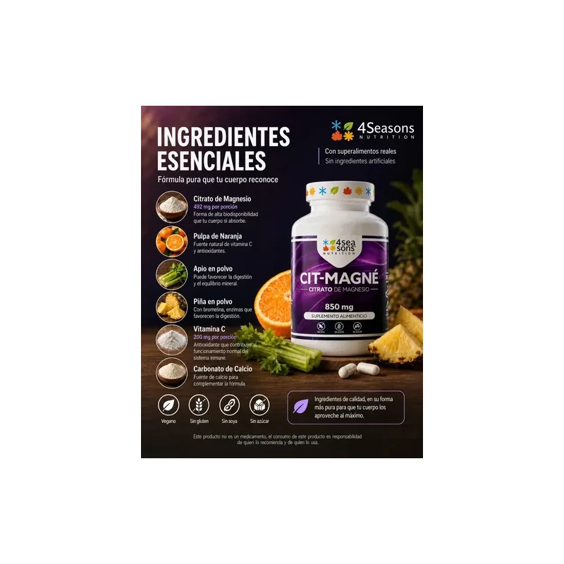 Seasons Nutrition Cit Magné Citrato Magnesio 850 Suplemento Alimenticio Fórmula