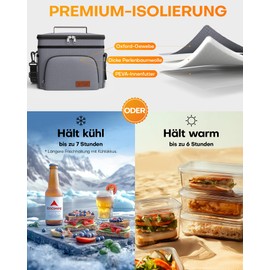 HOTOR Cool Bag for Men and Women - Leak-proof Lunch Bag with 4 Pockets, Adjustable Shoulder Strap, Ideal for Work, Picnic, Travel and Beach, 10 L, Light Grey