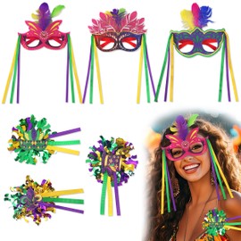 JNYUTEEN 6 Pcs Mardi Gras Masks Hairpin, Feather Venetian Carnival Mask Mardi Gras Hairpins for Mardi Gras Costume Party