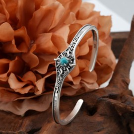 Naxidaze Genuine Turquoise Bracelet 925 Sterling Silver Sun Turquoise Cuff Bracelet Vintage Western Turquoise Jewelry for Women, Large, Sterling Silver, not know